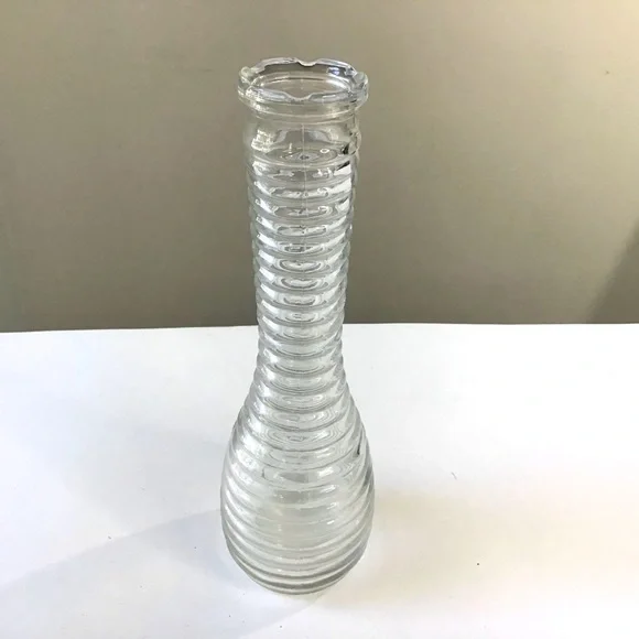 Vintage Randall Beehive Clear Glass Bud Vase 9” Ribbed Ringed Design Notched Rim - Picture 3 of 6